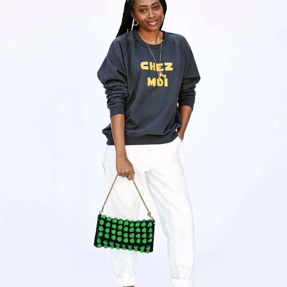 Clare V Claudette Black and Green Crochet Clutch - Picture 4 of 9